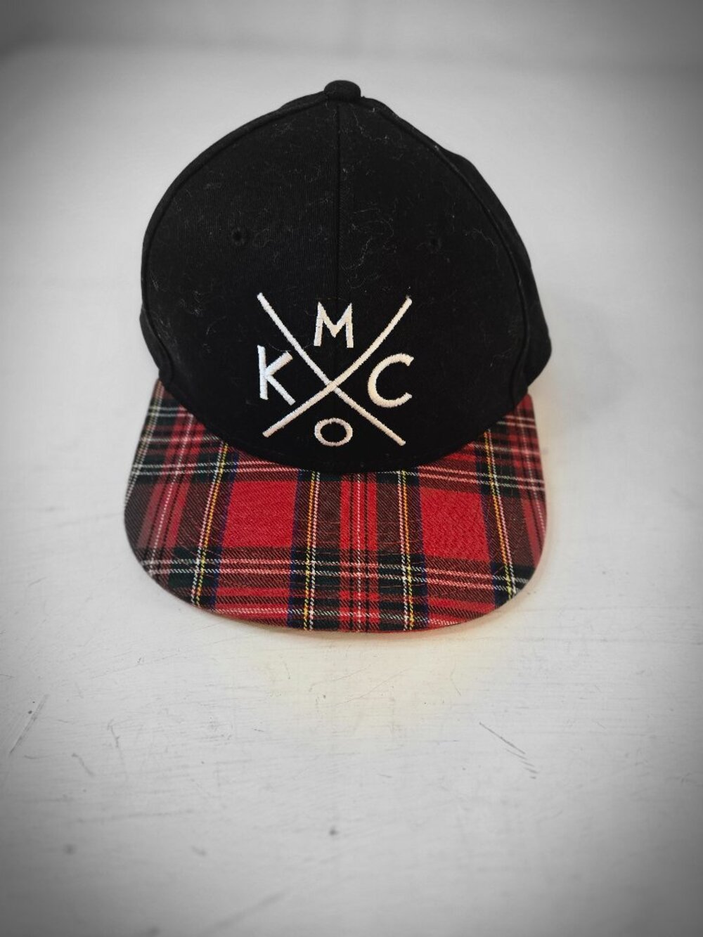 Bunker KCMO Black Top and Red Plaid Brim Baseball Cap Hat Snapback Kansas City